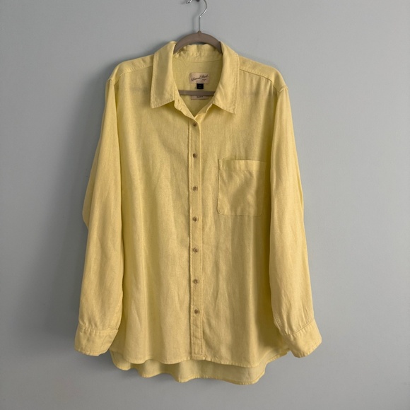 Universal Thread Women’s Plus Long Sleeve Linen Blend Yellow Blouse Size XXL‎ - Picture 1 of 7